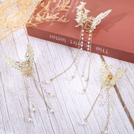 Pack of 3 Butterfly Hair Clips, Elegant Metal Hair Clips with Rhinestones, Small Hair Accessories with Pearl Tassels for Women and Girls, Communion, Prom, Birthday Party (Style 3)