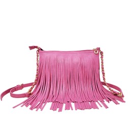 Solene Fringe Crossbody Shoulder Bag with Strap, Tassel Messenger bag, Country Style Western Fringe Purse for Women - E031(fuchsia)