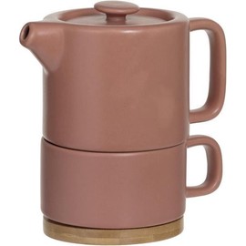 SECRET DE GOURMET Natural Teapot with Cup, 800 ml, Light Pink, Colour: Terracotta