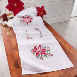 DECO-LINE Poinsettia 40X100CM Printed TABLERUNNER Embroidery KIT, White