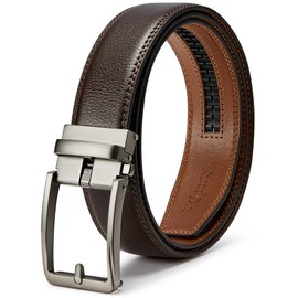 SKiporty Men's Ratchet Belts Genuine Leather with Adjustable Slide Belt for Mens Comfort Dress Casual Jeans,E-brown,42" to 48"Waist Adjustable