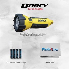 Dorcy 150 Lumen Yellow Floating Flashlight, Bundle with 4 AA Batteries & Charger