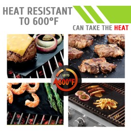 KitchenRaku BBQ Grill Mat 33X40cm Set of 5, Non Stick Oven Liners for Bottom of Fan Assisted Ovens, Reusable Teflon Barbecue Mats for Baking on Gas, Charcoal, Oven & Electric Grills (Black)