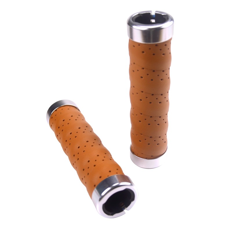 KINGOU Brown Leather Handlebar Grip for Bicycle/Fixed Gear/Mountain/Folding Bike Double