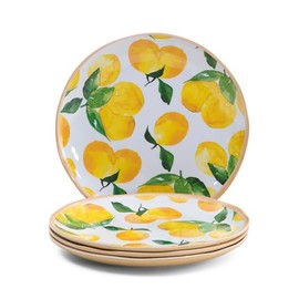 The Farmhouse by Rachel Ashwell Melamine Lemon Design for Daily Use, Lightweight and Break-Resistant Indoor and Outdoor Use (Lemons, Salad Plates, Set of 4)