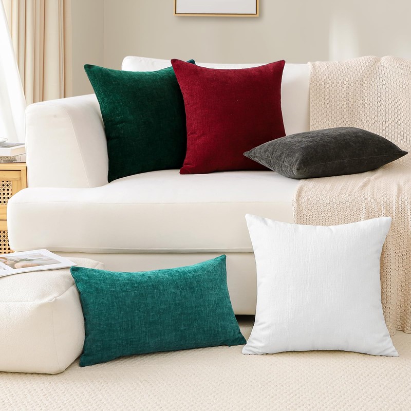 JOTOM Chenille Cushion Covers 50x50 cm Soft White Decorative Throw