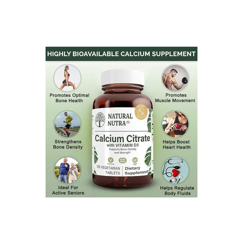 Natural Nutra Calcium Citrate with Vitamin D3, Supplement for Bone