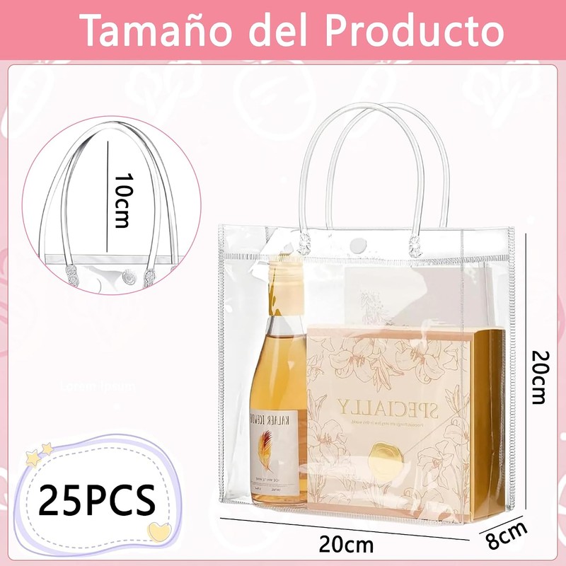 25PCS Bolsas de Regalo de PVC Transparente con Asas, Bolsas