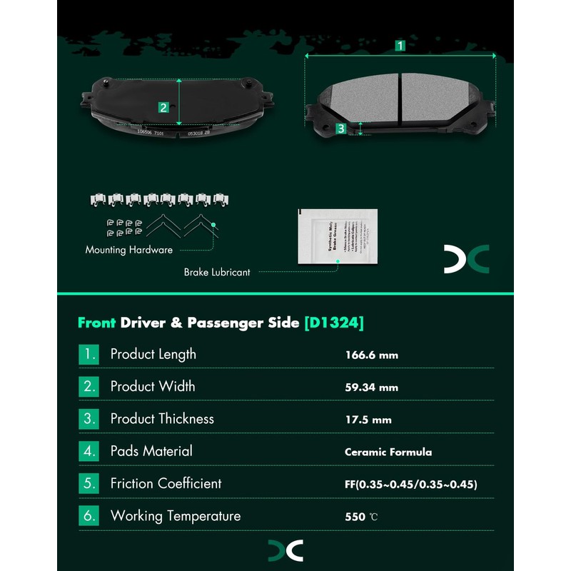SCITOO Disc Brake Pads Kits D1324-8436 Ceramic Front Brake Pads