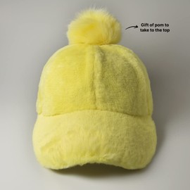 CHOK.LIDS Everyday Winter Fur Baseball Cap for Women Men Fleece Dad Hat Unisex Adjustable Lightweight Polo Style Curved Brim (Happy Lemon)