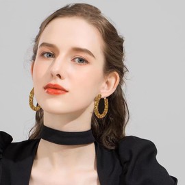 Glitter Hoop Earrings Bohemian Sparkle Resin Rhinestone Wrapped Hoop Dangle Earrings for Women (Gold)