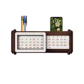 Perpetual Calendar Wooden Desk 3D Version Different Table Models Rotating Circular Mechanism Birthday Gift Idea (Rectangle Black)