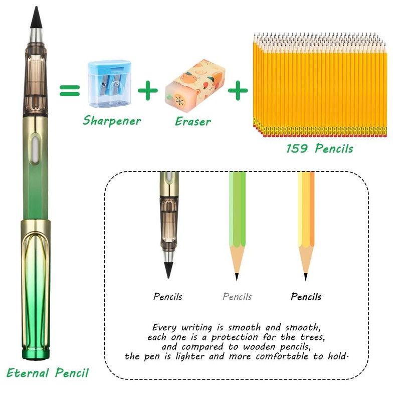 OFFCUP Everlasting Pencil, 6pcs Infinity Pencil with Eraser and Replacement