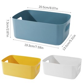 Yngffb Set of 3 Small Plastic Storage Baskets, Office Home and Kitchen Tidy Organiser, For organizing stackable storage boxes with handles,19 x 13.5 x 7.5cm, (yellow)