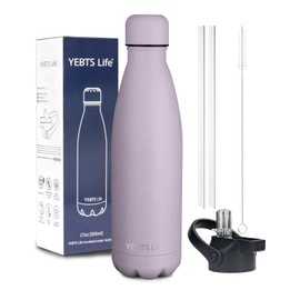 Insulated Water Bottle, 17oz Stainless Steel Water Bottles with straw lid, Metal Sports Water Bottles for Boys,Girls, Double Wall Vacuum BPA-Free Flask for School, Sports (Light purple)