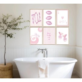 6Pcs Pink Coquette Wall Art How Lucky Are We Stripe Bow Wall Decor Unframed