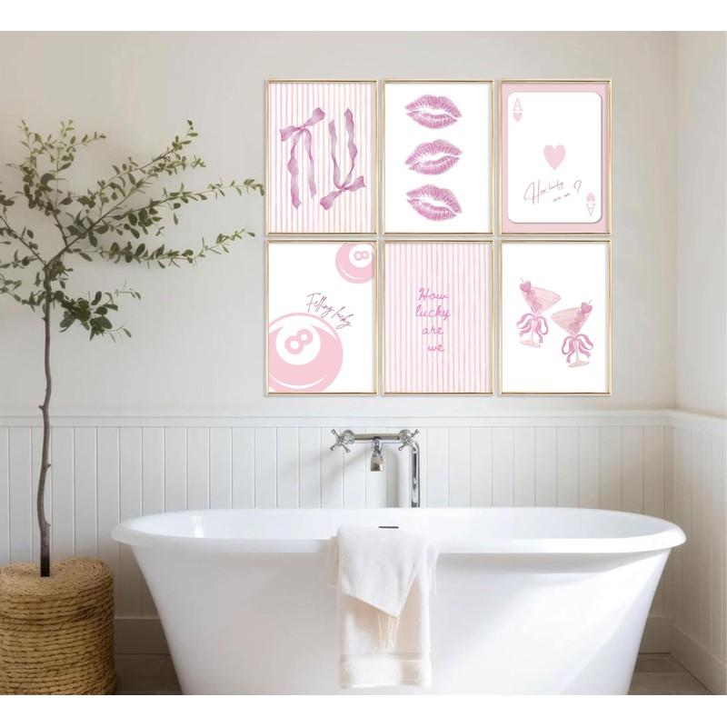 6Pcs Pink Coquette Wall Art How Lucky Are We Stripe