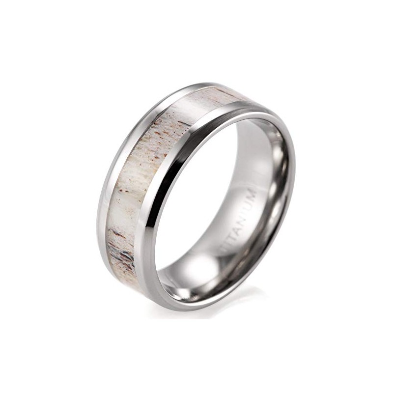 SHARDON Men's 8mm Beveled Edge Titanium Wedding Ring with Real