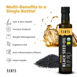 RAWYA Black Seed Oil - Organic Cold Pressed Nigella Sativa - Turkish Origin - USDA Organic - Natural Supplement - Black Cumin Seed Oil - Rich Flavor & High Concentration - 2 Pack - 250ml Glass Bottle