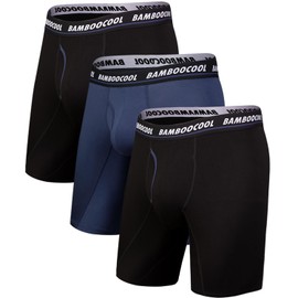 BAMBOO COOL Men's Long Boxer Briefs Performance Long Leg Sports Boxer Brief Underwear MultiPack
