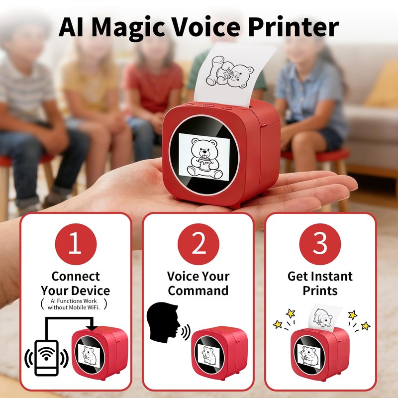 LENGTOUQ AI Voice-Powered Sticker Maker for Kids, Smart Mini Thermal