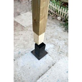 MTB Fence Post Support Bolt Down Metal Black Powder Coated 4 Inch x 4 Inch (Inner Diameter 3.5 x3.5 Inches), Pack of 4