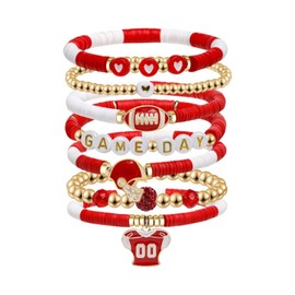 choice of all 7PCS Game Day Bracelets for Women Football Baseball Bracelet Stackable Heishi Clay Beaded Stretch Bracelets Football Baseball Outfit Jewelry Accessories Party Favors Gifts