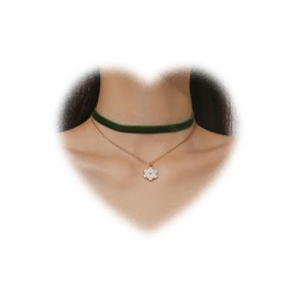 W WEILIRIAN Christmas Velvet Necklace Layered Snowflake Pendant Necklace Green Velvet Necklace Suede Cord Necklace Collar Party Festival Necklace Jewellery for Women and Girls, Metal