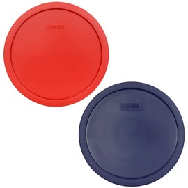 Pyrex 7403-PC 10 Cup (1) Poppy Red (1) Blue Round Plastic Storage Lids