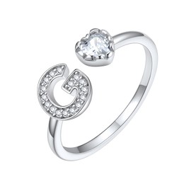 Silvora 925 Sterling Silver Heart Initial Rings for Women Letter Initial Stackable Rings Alphabet Letter Adjustable Heart Rings