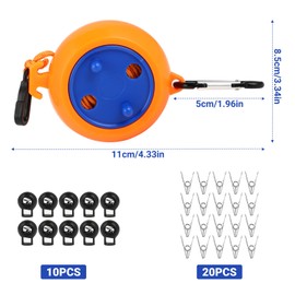 Retractable Washing Line - 10 Metre Travel Washing Line Camping - Washing Line with 10 Fixed Buckles and 20 Clothes Pegs - Washing Line for Camping, Outdoor, Travel