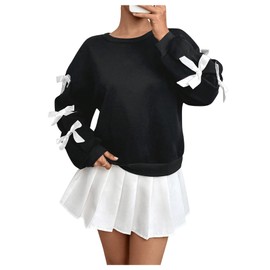 Verdusa Women's 3D Bow Sweatshirt Round Neck Long Sleeve Pullover Tops Black X-Large