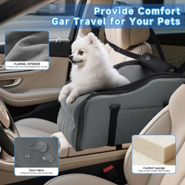 Center Console Dog Car Seat - Suitable for Small Dogs and Puppies Up to 12 lbs,Portable Armrest Booster with Safety Belt, Easy-Clean Technical Cloth,Safety Leash,Storage Bag,Multi-Function Pet Carrier