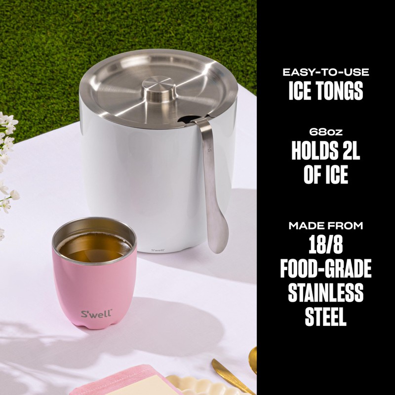 S'well Ice Bucket with Tongs, 68 oz, Angel Food