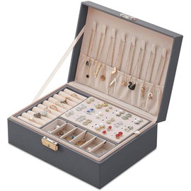 Mtianxy Women's Double Layer PU Leather Storage Case for Rings Earrings Bracelets Necklaces Jewellery Organiser Gift Box for Girls Women