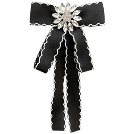 Elerevyo Women's Ribbon Bowknot Pins Brooch Big Rhinestone Bow Tie Clips with Trim for Shirts One Size Black