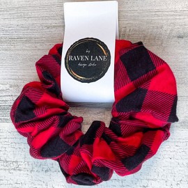 Raven Lane Red Buffalo Flannel Scrunchie | Big Scrunchies Fashion Hair Ties Large Volume