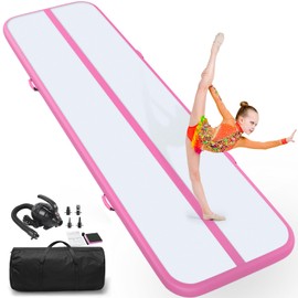 Air Tumble Track Mat, 10ft/6.6ft/13ft/16ft/20ft Inflatable Tumbling Track Mat for Gymnastics, 4/8in Thickness Gym Mats for Home Use/Training/Cheerleading/Yoga/Water with Electric Pump - Pink
