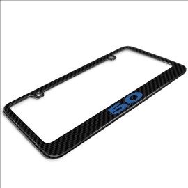 iPick Image for - Ford Mustang 5.0 in Blue Real Black Carbon Fiber Finish License Plate Frame