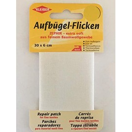 Kleiber Iron-On Patches, 30 x 6 cm, Extra Soft - Fine Cotton Fabric 06 Bianco