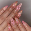HOSAILY Pink Ombre Press on Nails Almond Medium, 3D Flowers