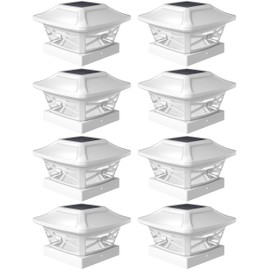 Davinci Lighting Renaissance Solar Outdoor Post Cap Lights - Includes Bases for 4x4 5x5 6x6 Posts - Bright LED Light - Pearl White (8 Pack)