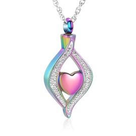 shajwo Cremation Jewelry Teardrop Heart Urn Necklaces for ashes for Women Men Memorial Ash Keepsake Pendant,Rainbow