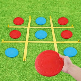 Giant Tic Tac Toe Outdoor Game, 4 Ft X 4 Ft Large Tic Tac Toe Strap Game Outdoor with 10PCS Soft Flying Disc for Kids and Adults to Play Outdoors, Beach, and Park