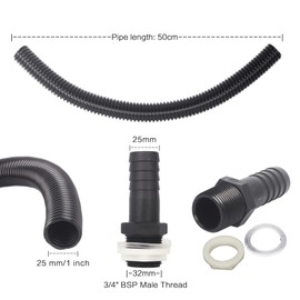 Water Butt Connector Kit, 25mm Downpipe Water Butt Connector Pipe and Fittings Link Kit for Connecting 2 Water Butts, Rain Barrels, Water Storage Tanks, Water Butt Flexible Connector Pipe 0.5m