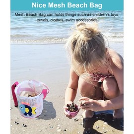 Seashell Mesh Bags with Zipper, Shell Bag Mesh Bag with Zipper for Sand Toys, Sand Bags for Seashell Toys, Beach Must Haves for Kids Beach Essentials (Fish)