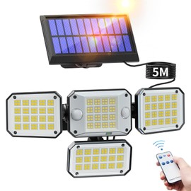 GLOWDAWN Sensor Light, Outdoor, Solar Light, Motion Sensor, 2 Sensors, 294 LEDs, 4 Surface Lighting, Separated Type, Luminous Flux Up to 3,000 Lumens, 5M Extension Cord, IP65 Waterproof, 2000 mAh