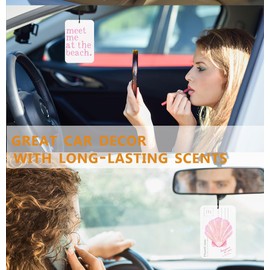 Pink Meet Me At The Beach Car Air Freshener Summer Shell Coastal Decor Car Accessories Interior Hanging 2Pcs, Preppy Beach Rear View Mirror Decor Coastal Cars Freshies for Women(Lavender)