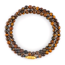 TGH Natural Tiger Eye Beads Necklace, Healing Crystal Beaded Necklaces for Men/Women 6mm Round Gemstone, 18 Inch Bead Chain With Magnetic Clasps, Valentine Day Gift (Tiger Eye)