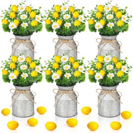 Mimorou 3 Sets Artificial Lemon Table Centerpiece with Fake Lemon Fruit Decoration Faux Lemon Daisy Plants with Metal Pots Rustic Lemon Decorations Decorative Lemon Centerpieces for Tables Home
